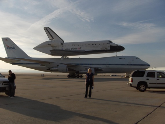 Here I am standing in front of the shuttle and 747 on the morning before it left for Florida.