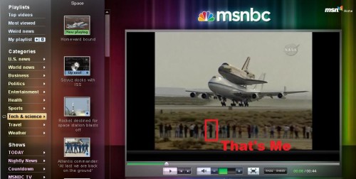 Later when I was looking at the online coverage, I was able to spot myself in a video on MSNBC's website.  It gives you a good idea of how close I was to the shuttle
