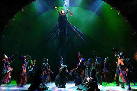 This is the scene of my favorite song in the musical called "Defying Gravity". We sang it at my high school, but WOW it gave me chills when Elphaba sang it!