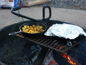 Cooking over the campfire